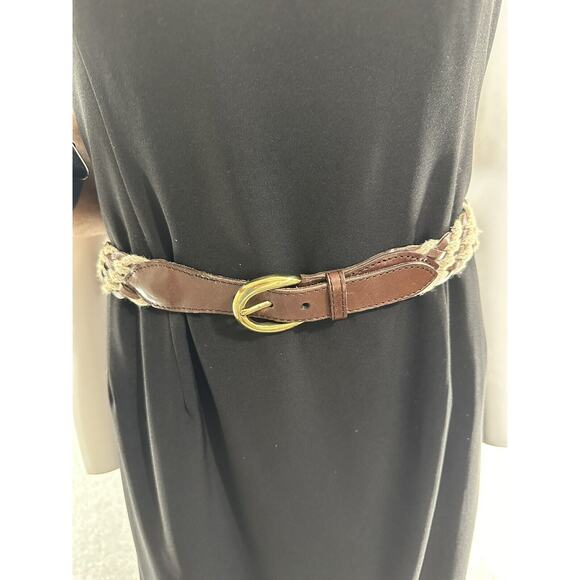 Vintage CHRISTIAN DIOR Womens 36 Brown Leather Blend Braided Belt Made in Spain main image 5